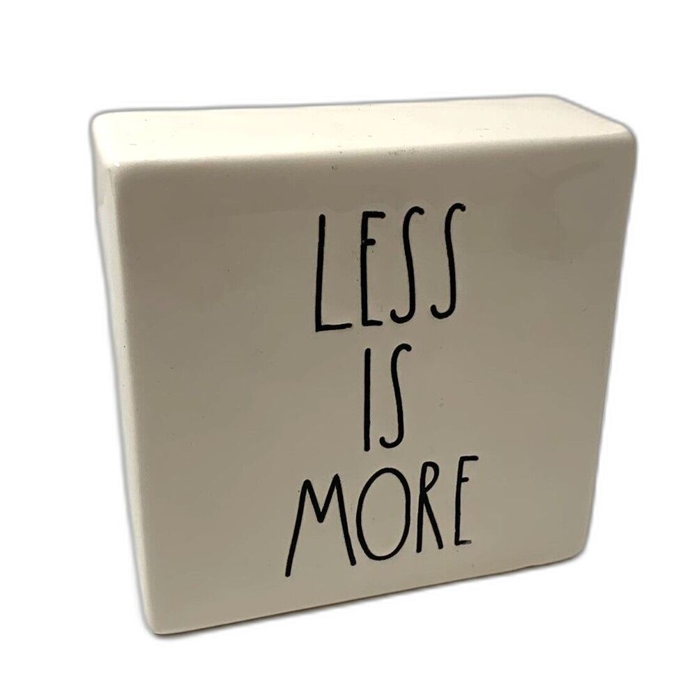 Rae Dunn Desk Block Paperweight Deco Less is More, More or Less 4" x 4"